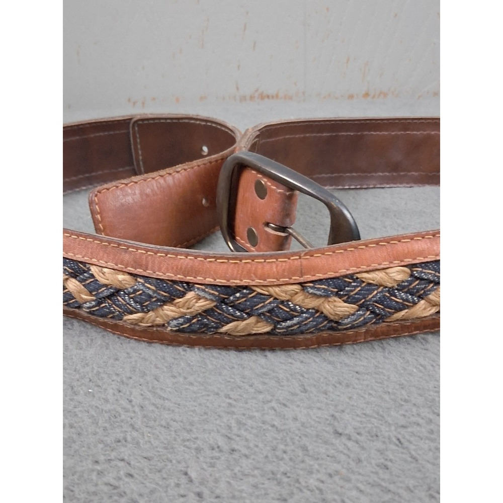 Levi Strauss Mens Brown Cowhide Braided Leather Belt Sz 36 Vintage Work Dress - Picture 4 of 8